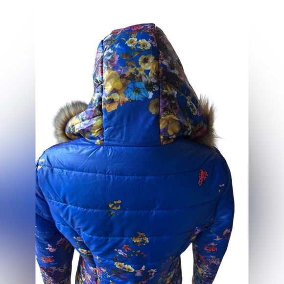 John + Jenn Floral Puffer Fur Trim Jacket - Picture 5 of 11